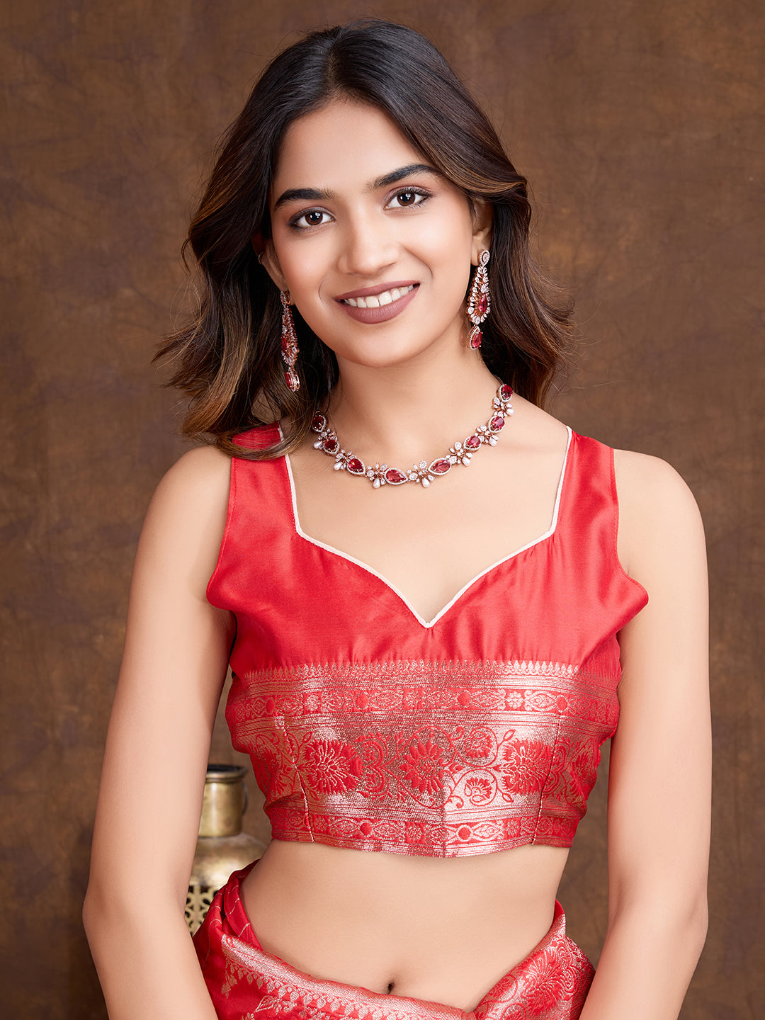 DrapeKatha Vermilion Glitz – Woven Bollywood Pure Silk Saree