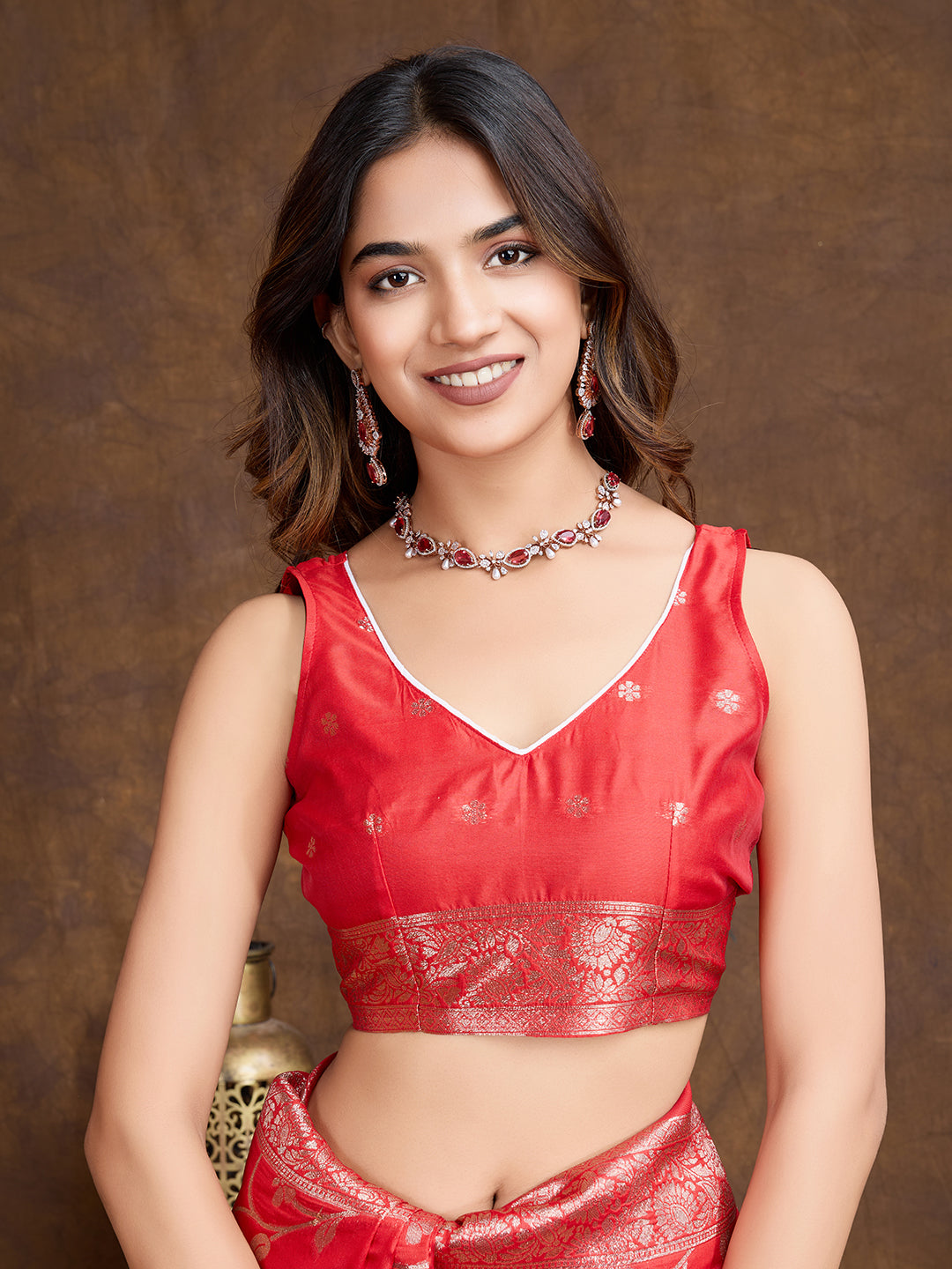 DrapeKatha Scarlet Spark – Woven Bollywood Pure Silk Saree