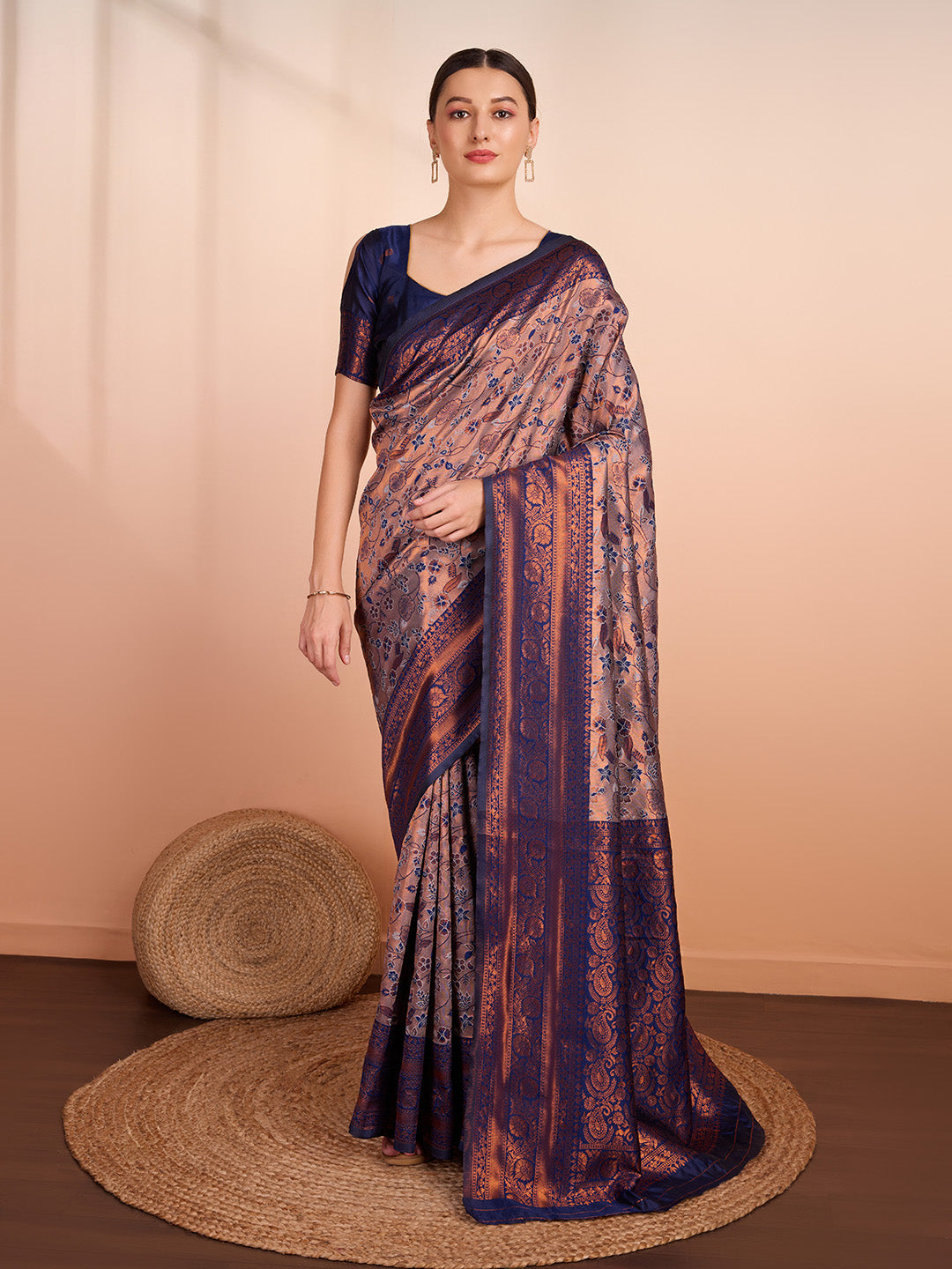 DrapeKatha Smoky Charm – Woven Banarasi Pure Silk Saree