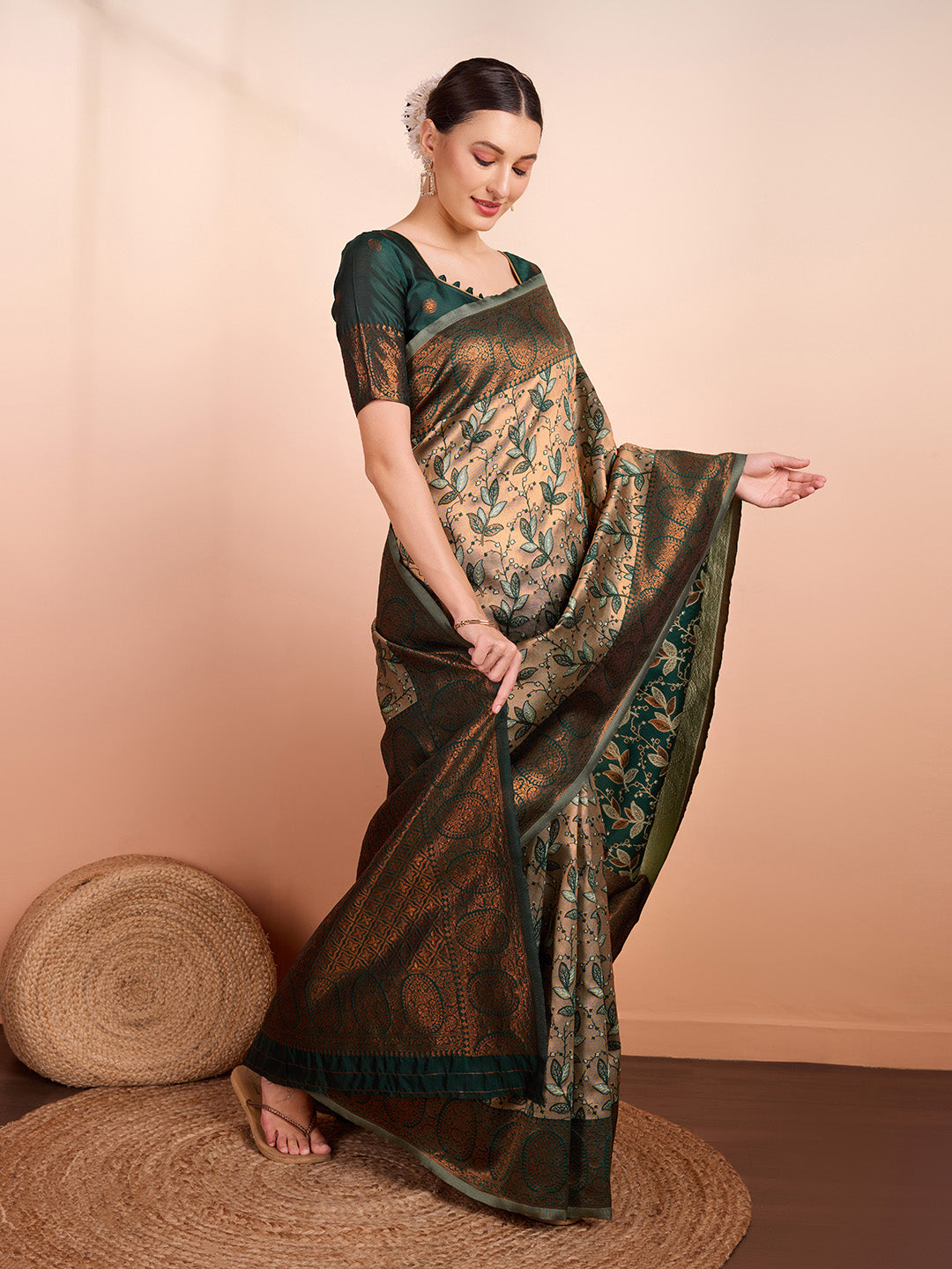 DrapeKatha Forest Dusk – Woven Banarasi Pure Silk Saree