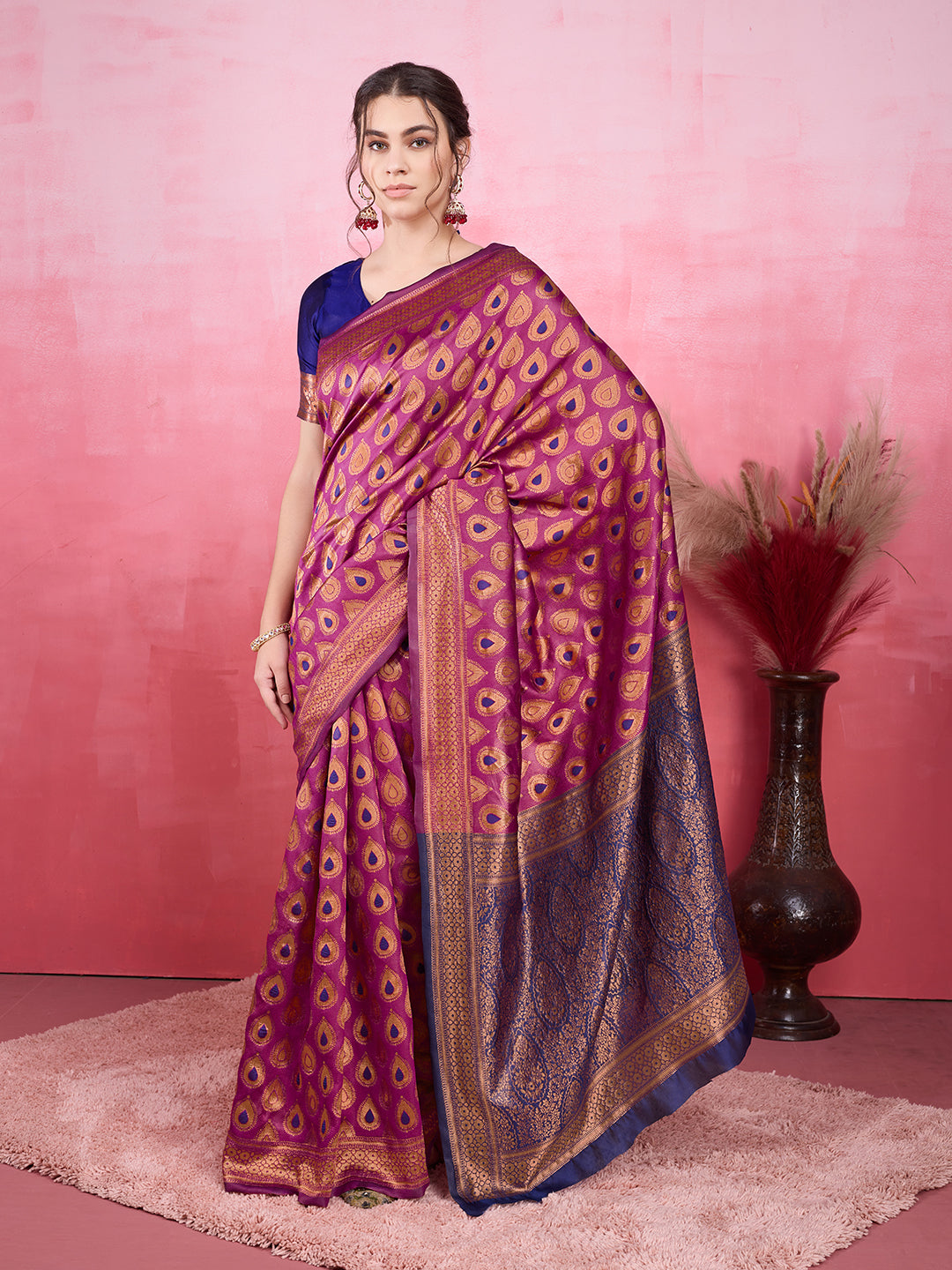 DrapeKatha Rosé Raga – Woven Bollywood Pure Silk Saree