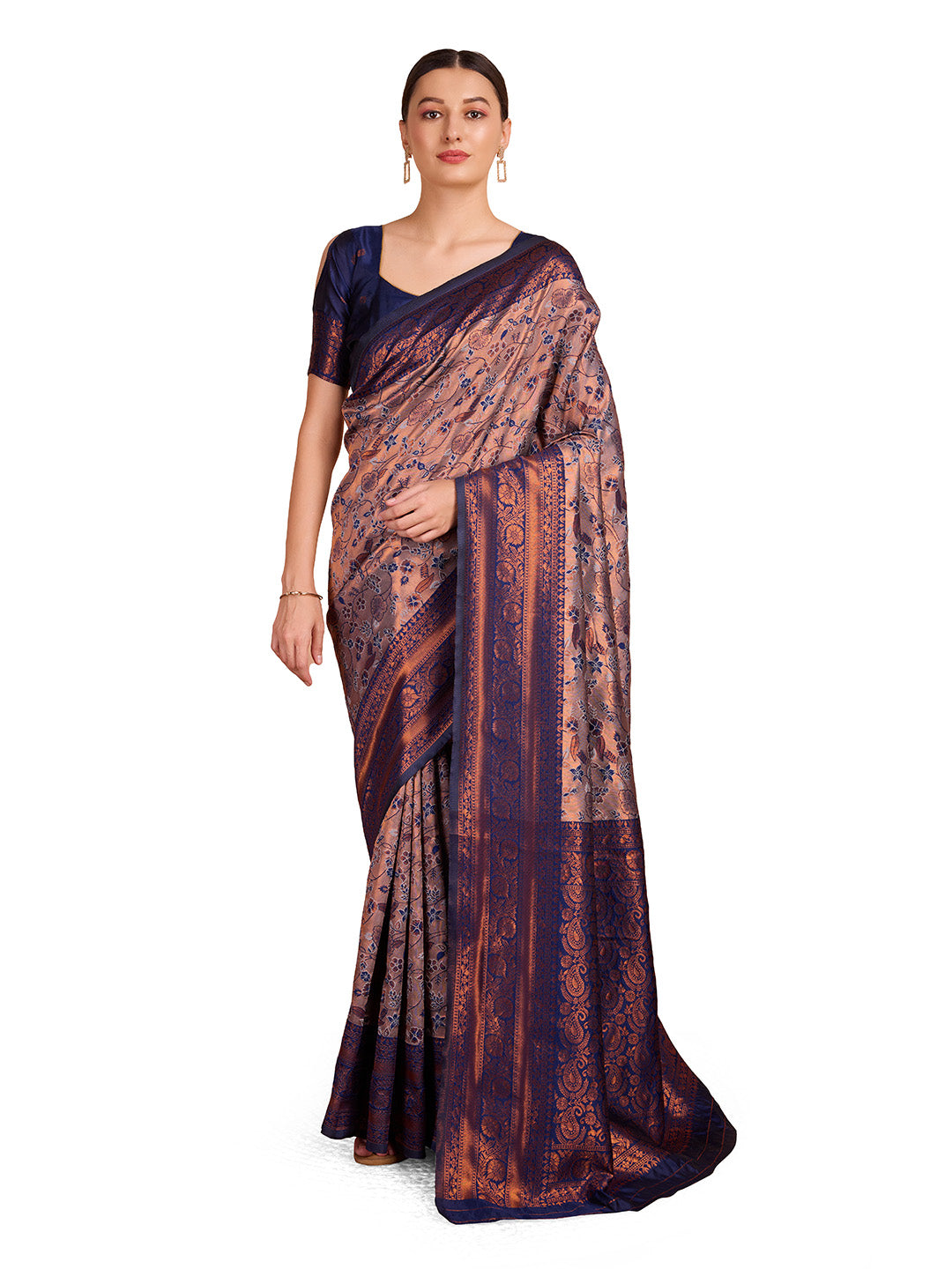 DrapeKatha Smoky Charm – Woven Banarasi Pure Silk Saree