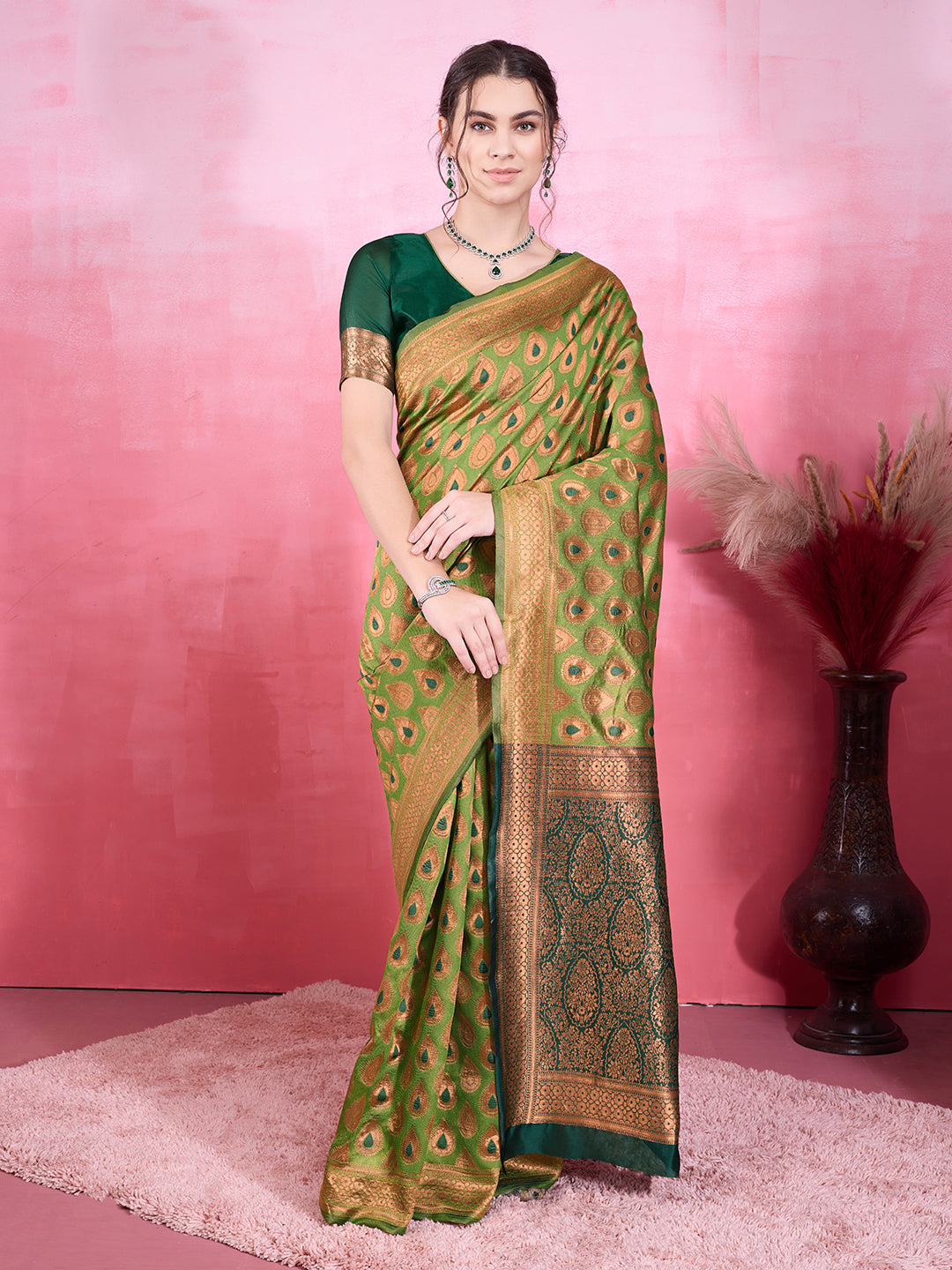 DrapeKatha Fresh Fern – Woven Bollywood Pure Silk Saree