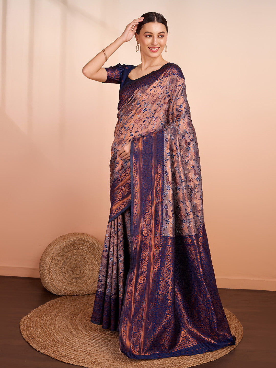 DrapeKatha Smoky Charm – Woven Banarasi Pure Silk Saree
