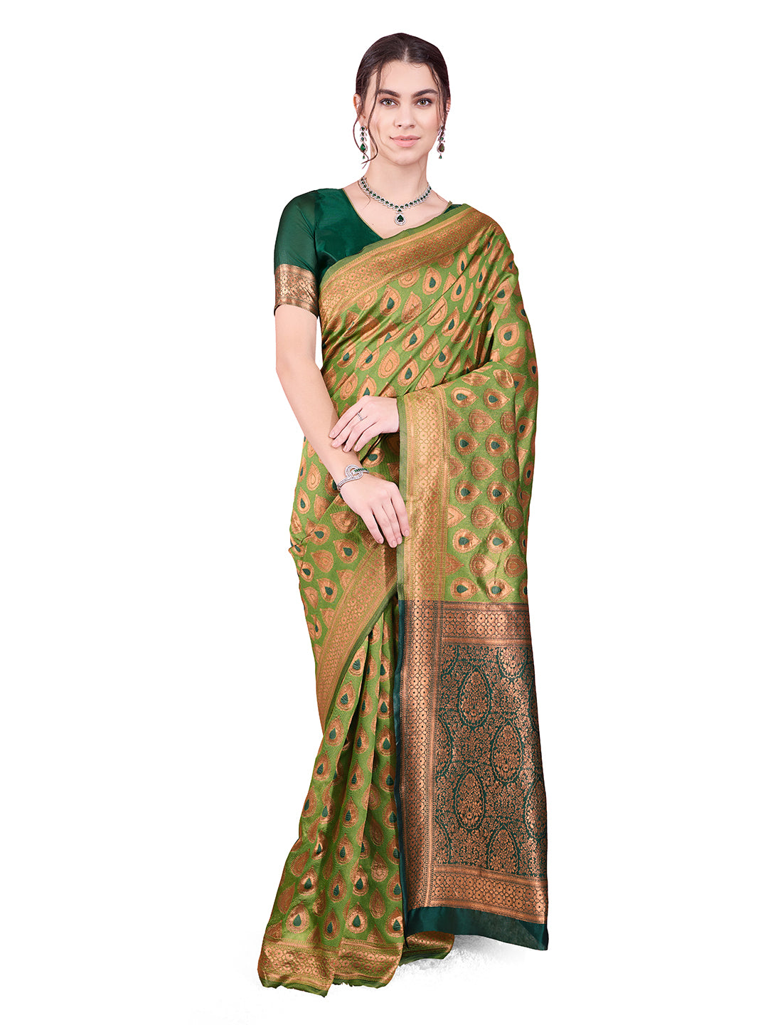 DrapeKatha Fresh Fern – Woven Bollywood Pure Silk Saree
