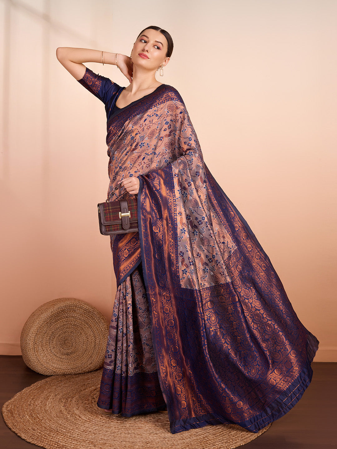 DrapeKatha Smoky Charm – Woven Banarasi Pure Silk Saree