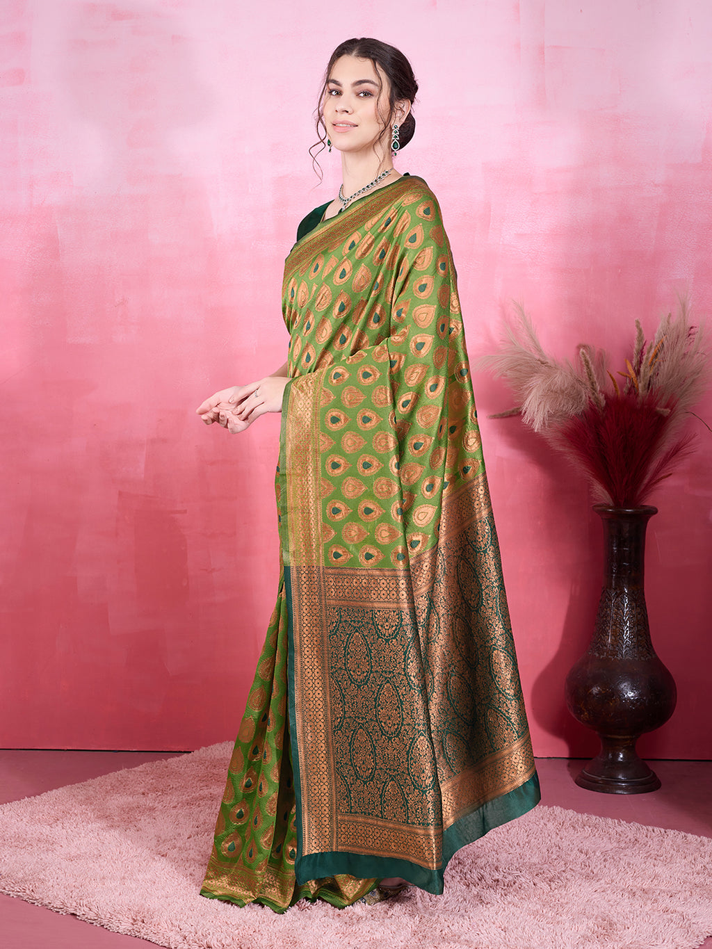 DrapeKatha Fresh Fern – Woven Bollywood Pure Silk Saree