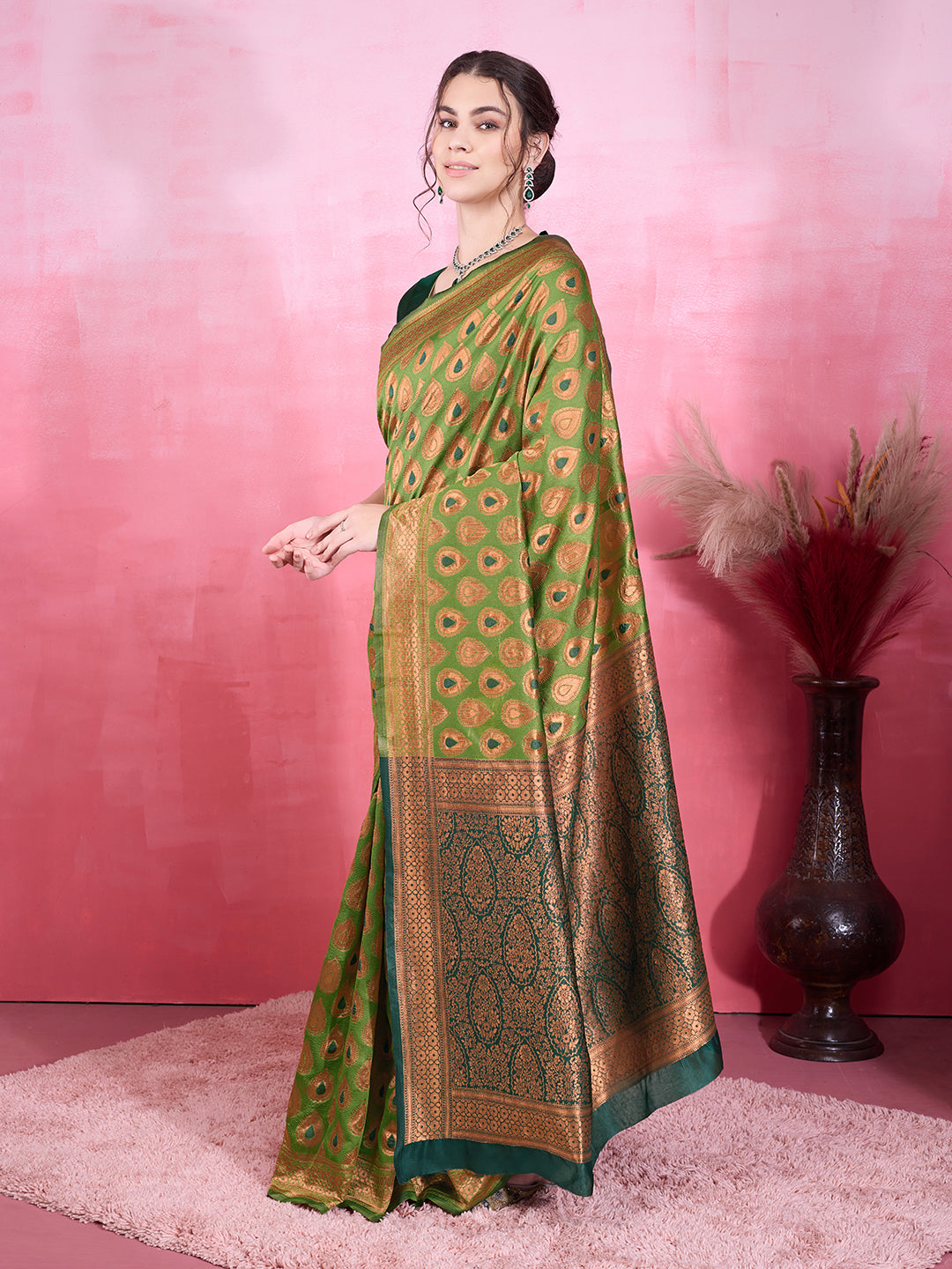 DrapeKatha Fresh Fern – Woven Bollywood Pure Silk Saree