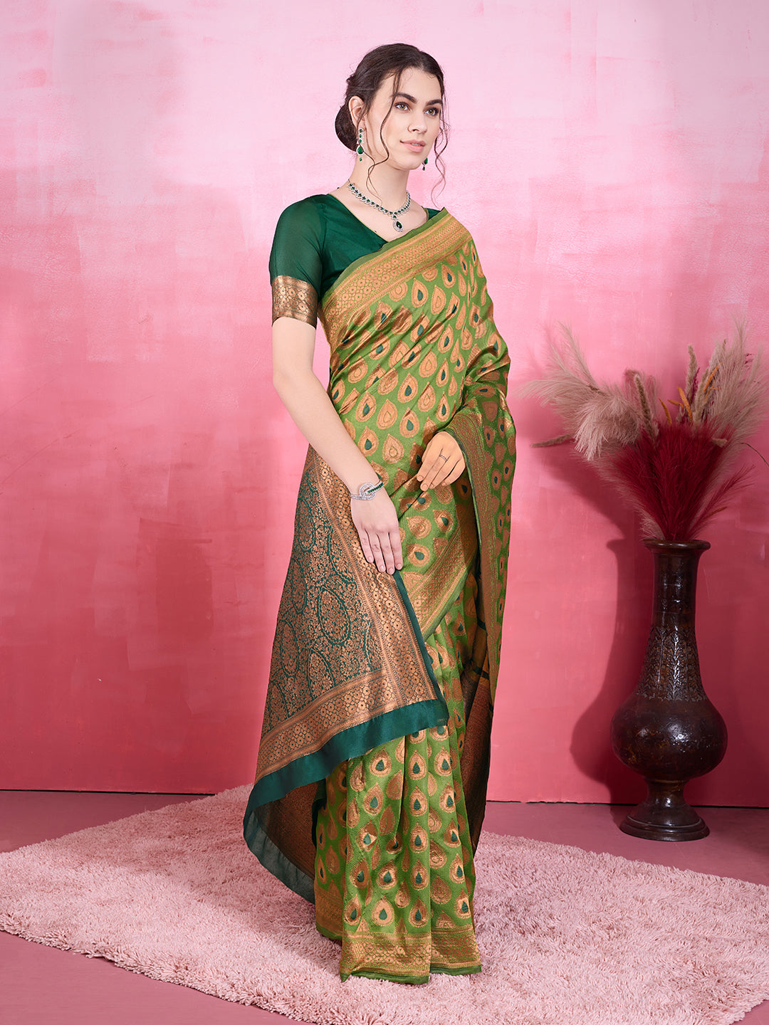 DrapeKatha Fresh Fern – Woven Bollywood Pure Silk Saree