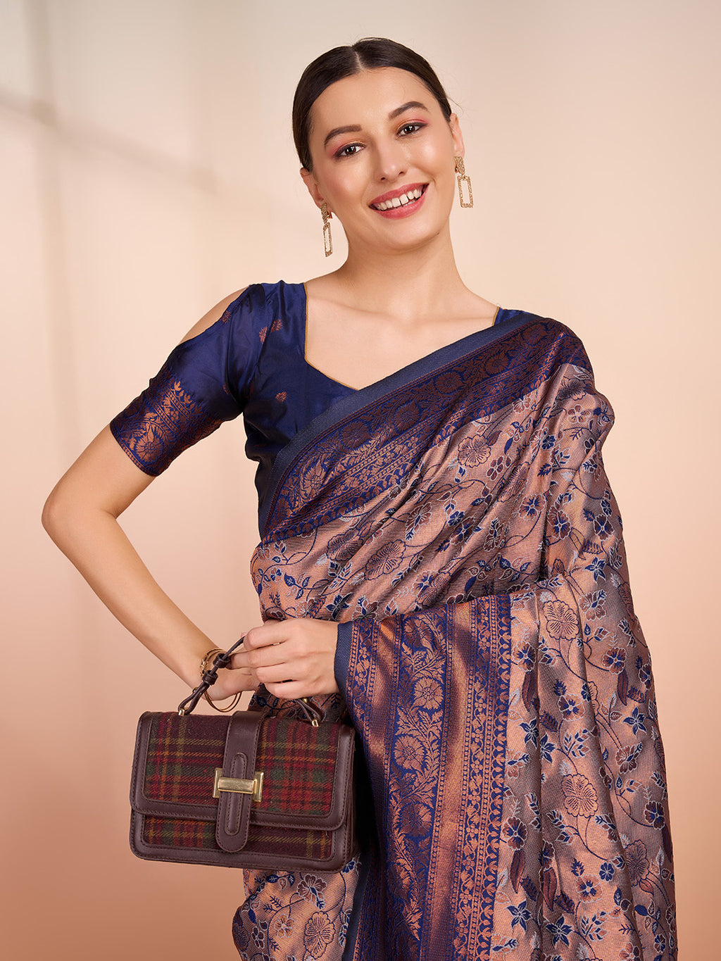 DrapeKatha Smoky Charm – Woven Banarasi Pure Silk Saree