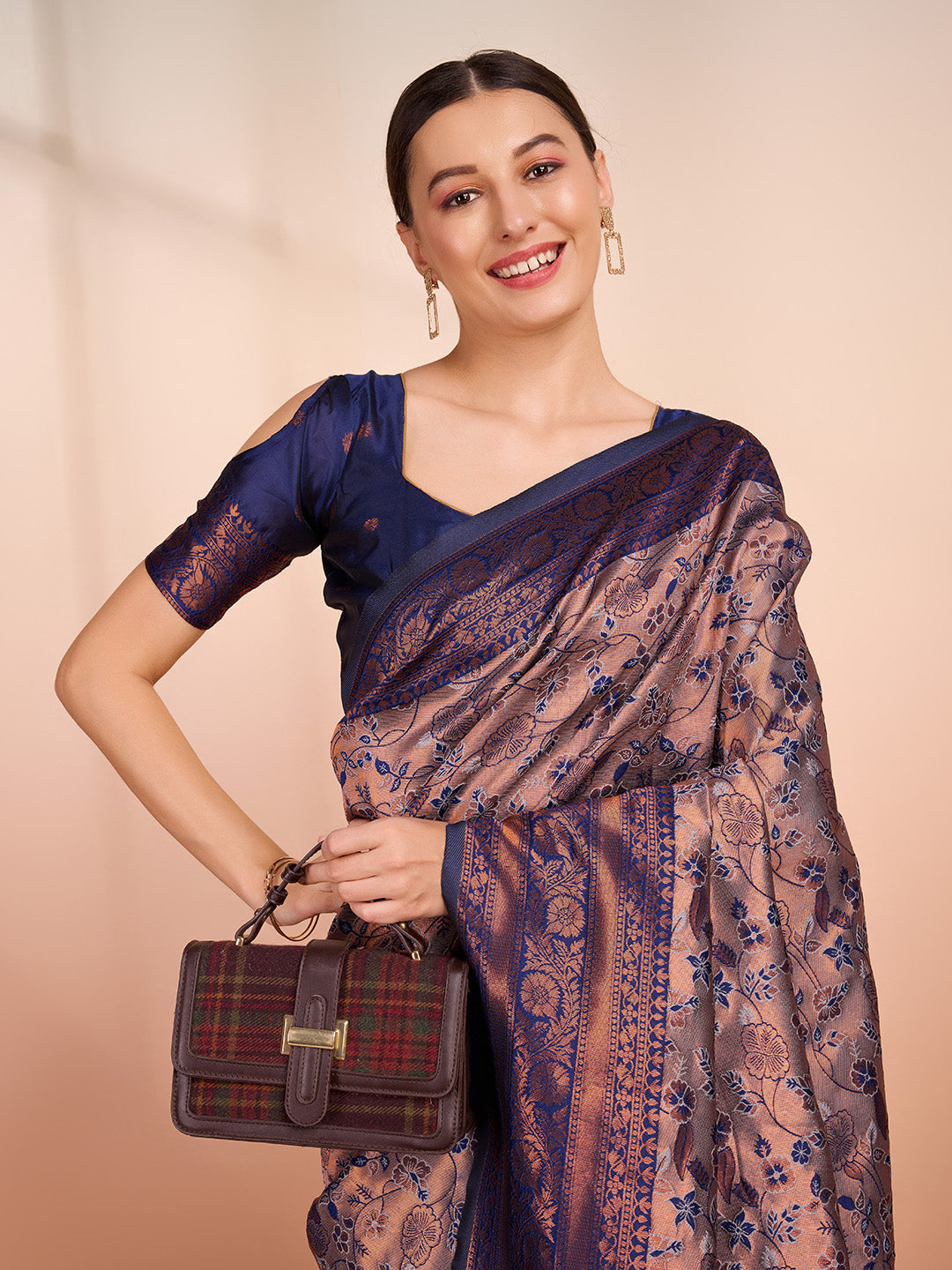 DrapeKatha Smoky Charm – Woven Banarasi Pure Silk Saree