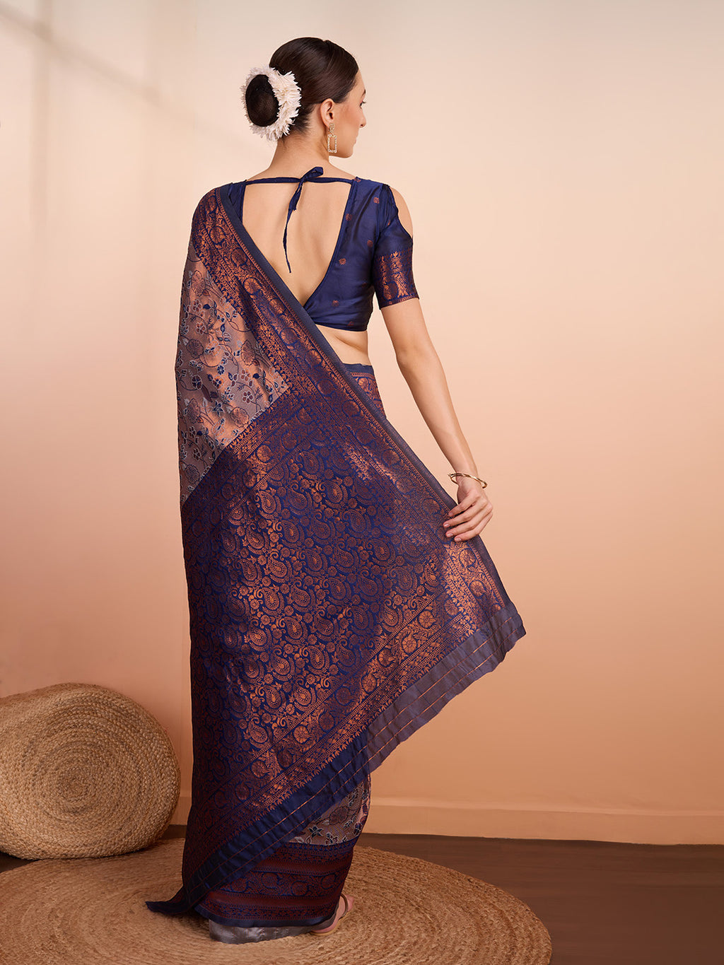 DrapeKatha Smoky Charm – Woven Banarasi Pure Silk Saree