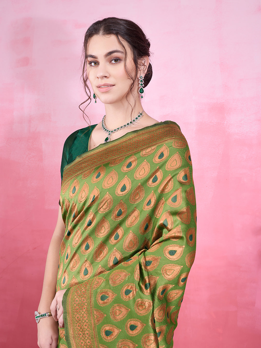 DrapeKatha Fresh Fern – Woven Bollywood Pure Silk Saree