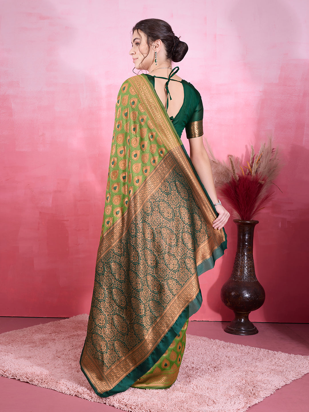 DrapeKatha Fresh Fern – Woven Bollywood Pure Silk Saree