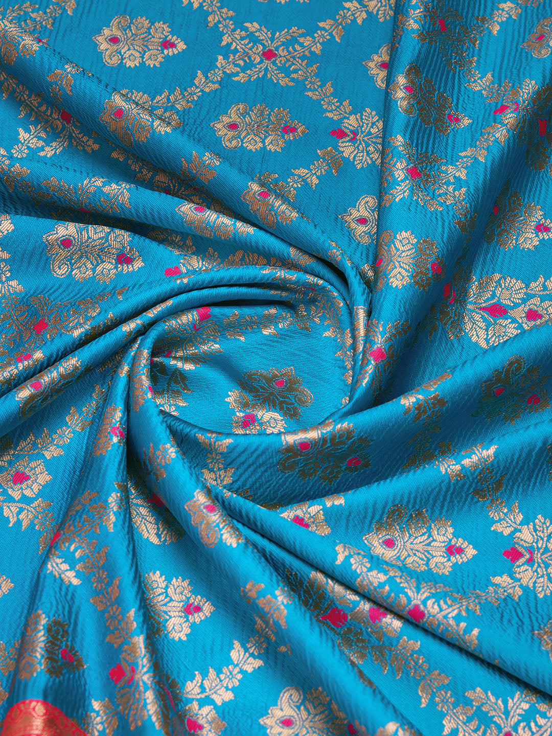 DrapeKatha Indigo Tale – Digital Print Banarasi Silk Blend Saree