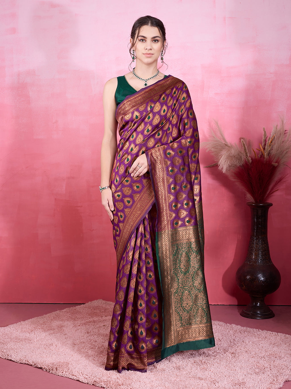 DrapeKatha Violet Veil – Woven Bollywood Pure Silk Saree