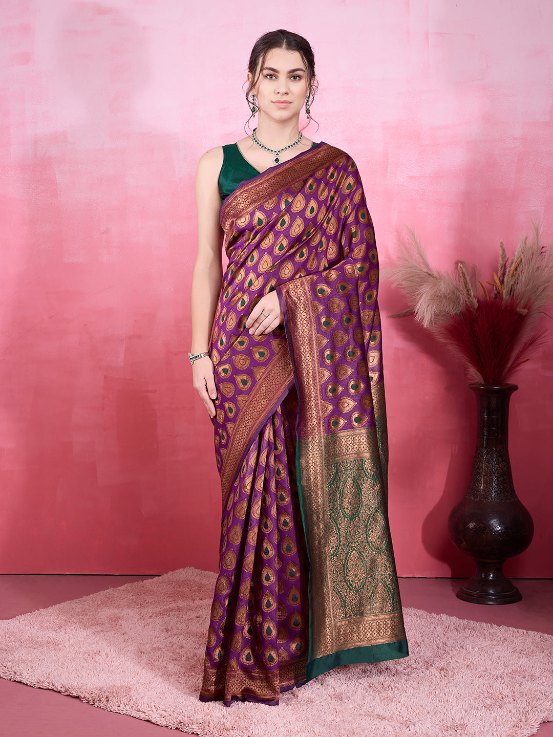 DrapeKatha Violet Veil – Woven Bollywood Pure Silk Saree