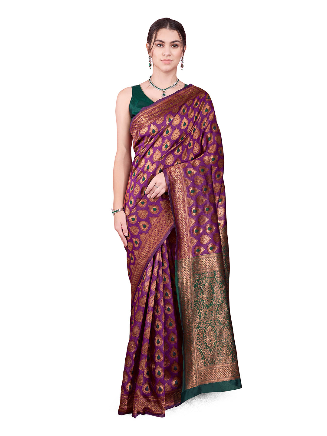 DrapeKatha Violet Veil – Woven Bollywood Pure Silk Saree