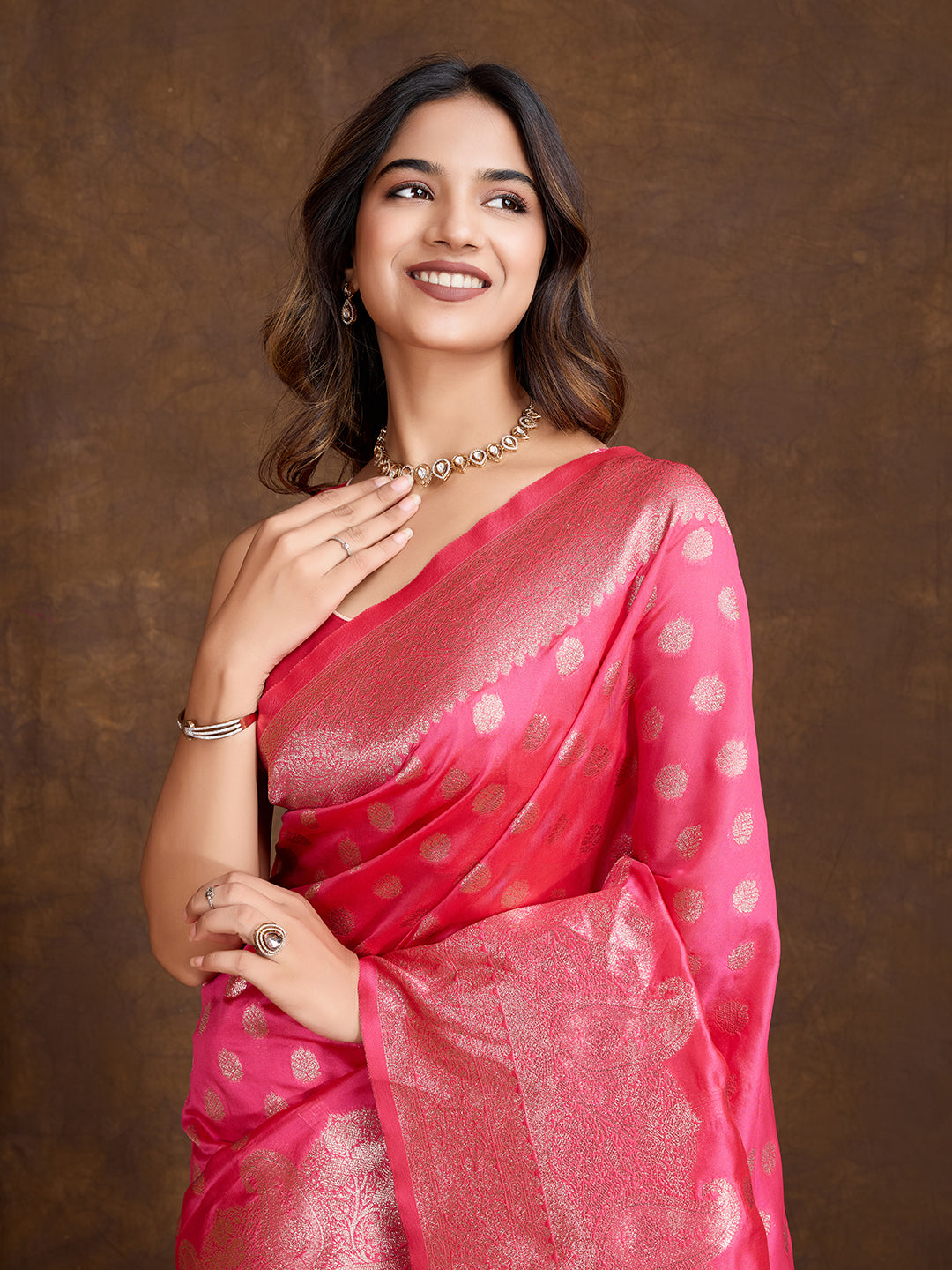 DrapeKatha Rose Charm – Woven Bollywood Pure Silk Saree