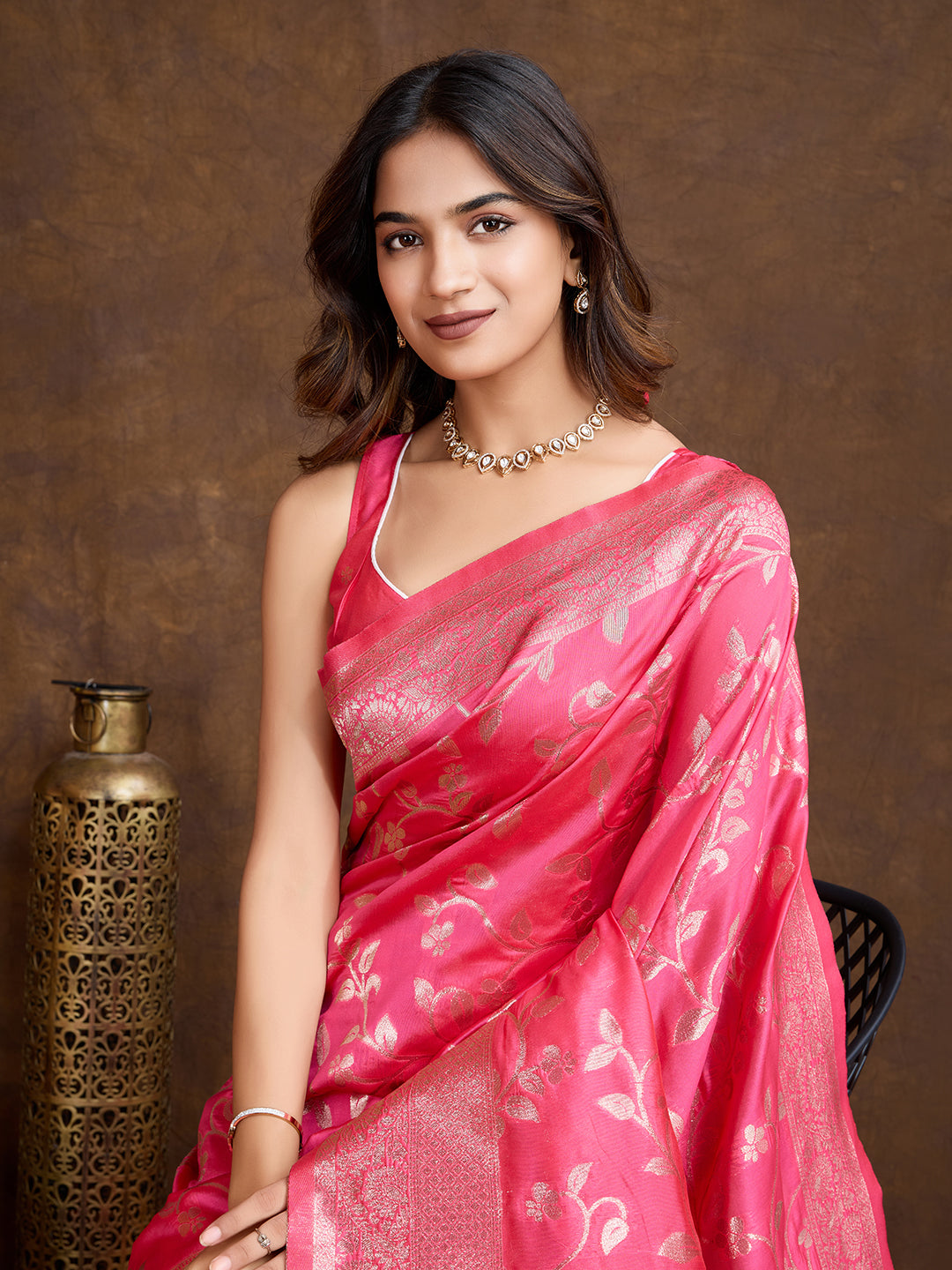 DrapeKatha Blush Bloom – Woven Bollywood Pure Silk Saree
