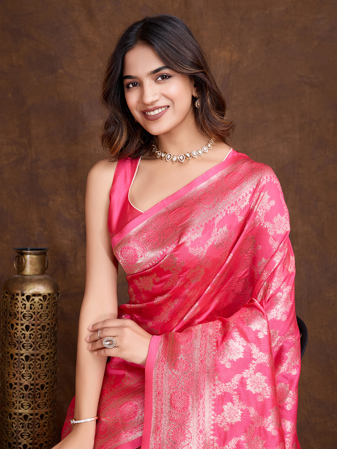 DrapeKatha Rosé Radiance – Woven Bollywood Pure Silk Saree