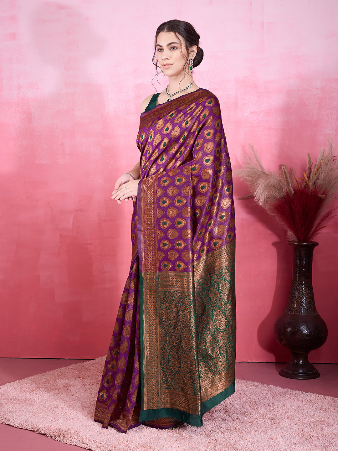 DrapeKatha Violet Veil – Woven Bollywood Pure Silk Saree