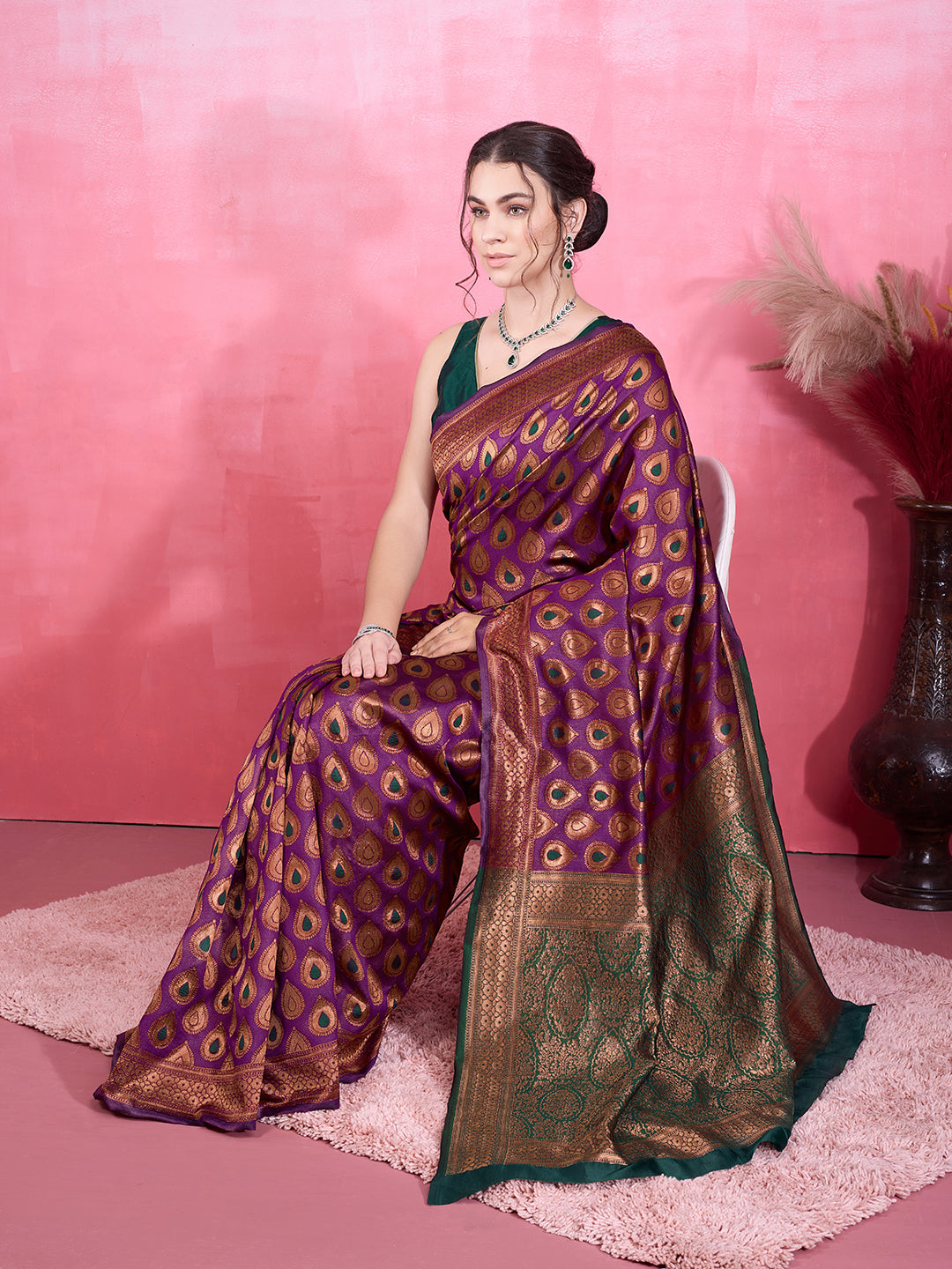 DrapeKatha Violet Veil – Woven Bollywood Pure Silk Saree