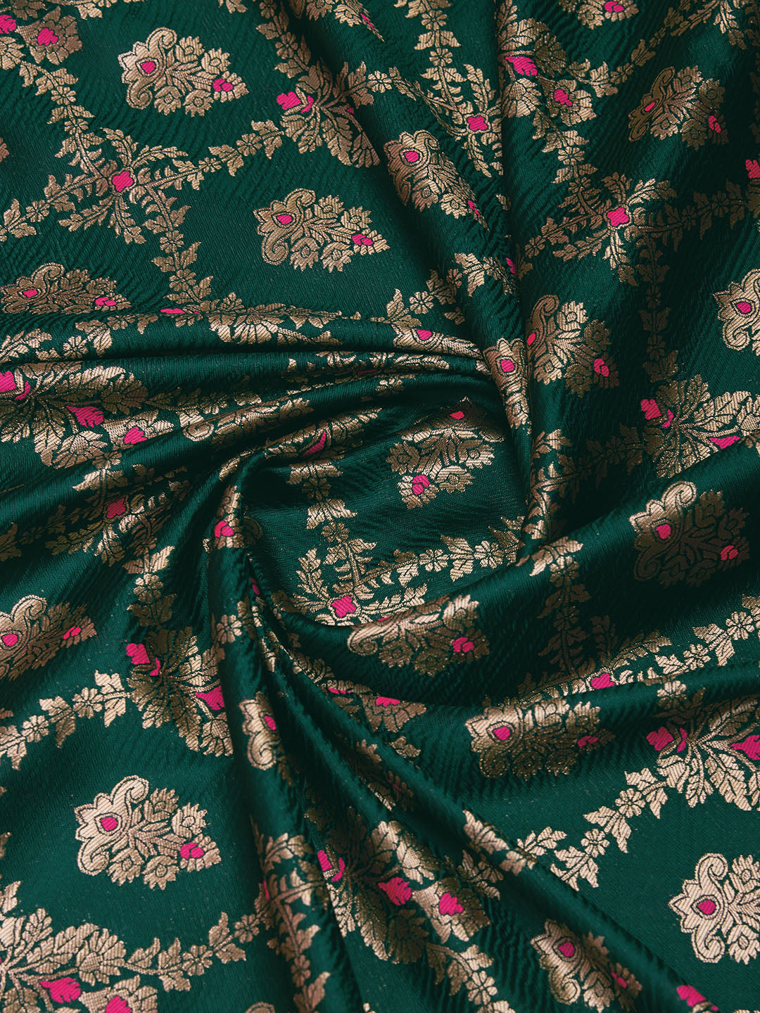 DrapeKatha Basil Bloom – Digital Print Banarasi Silk Blend Saree