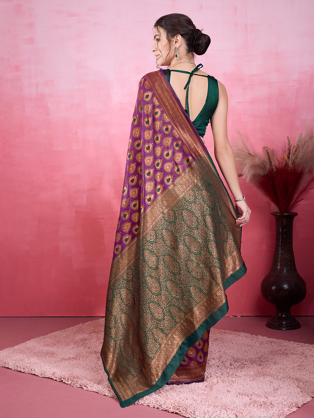 DrapeKatha Violet Veil – Woven Bollywood Pure Silk Saree