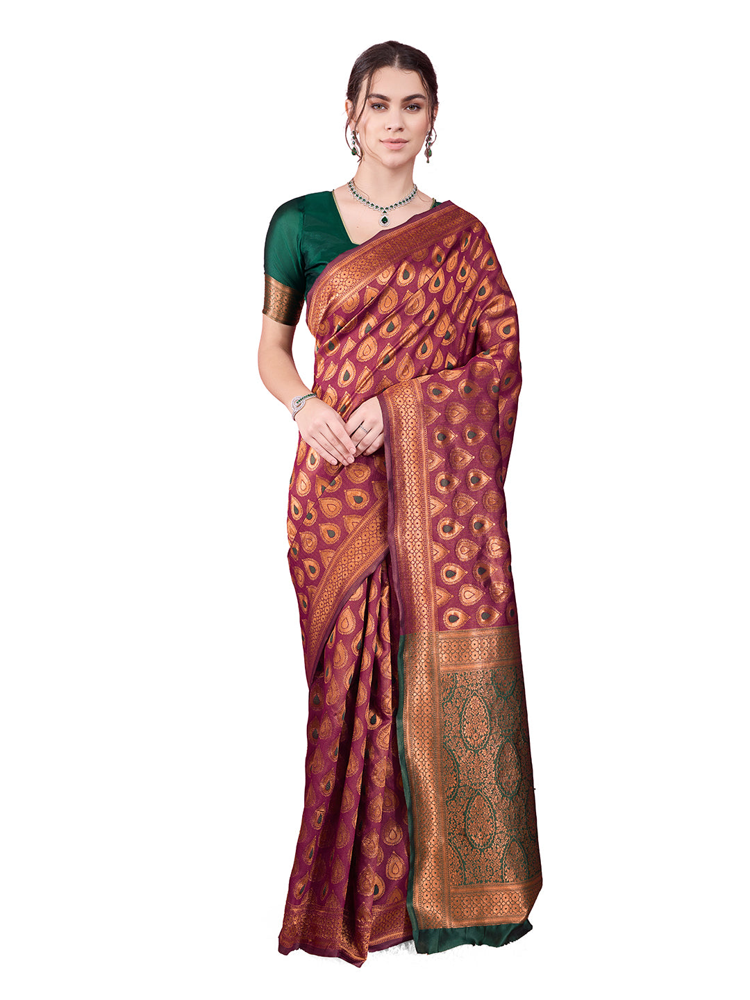 DrapeKatha Royal Wine – Woven Bollywood Pure Silk Saree