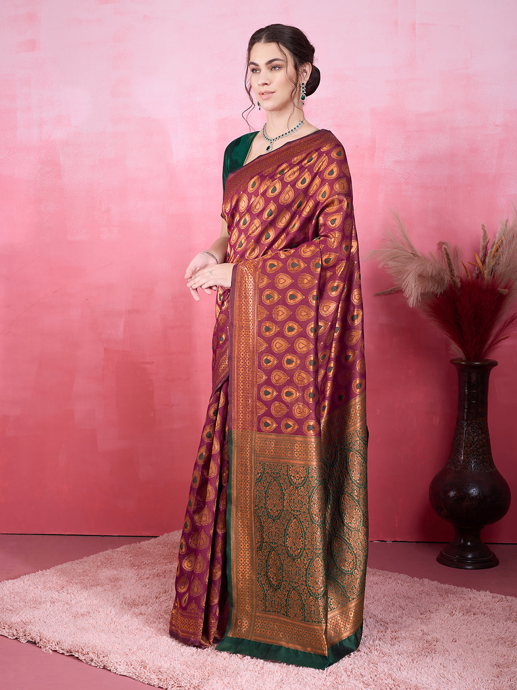 DrapeKatha Royal Wine – Woven Bollywood Pure Silk Saree