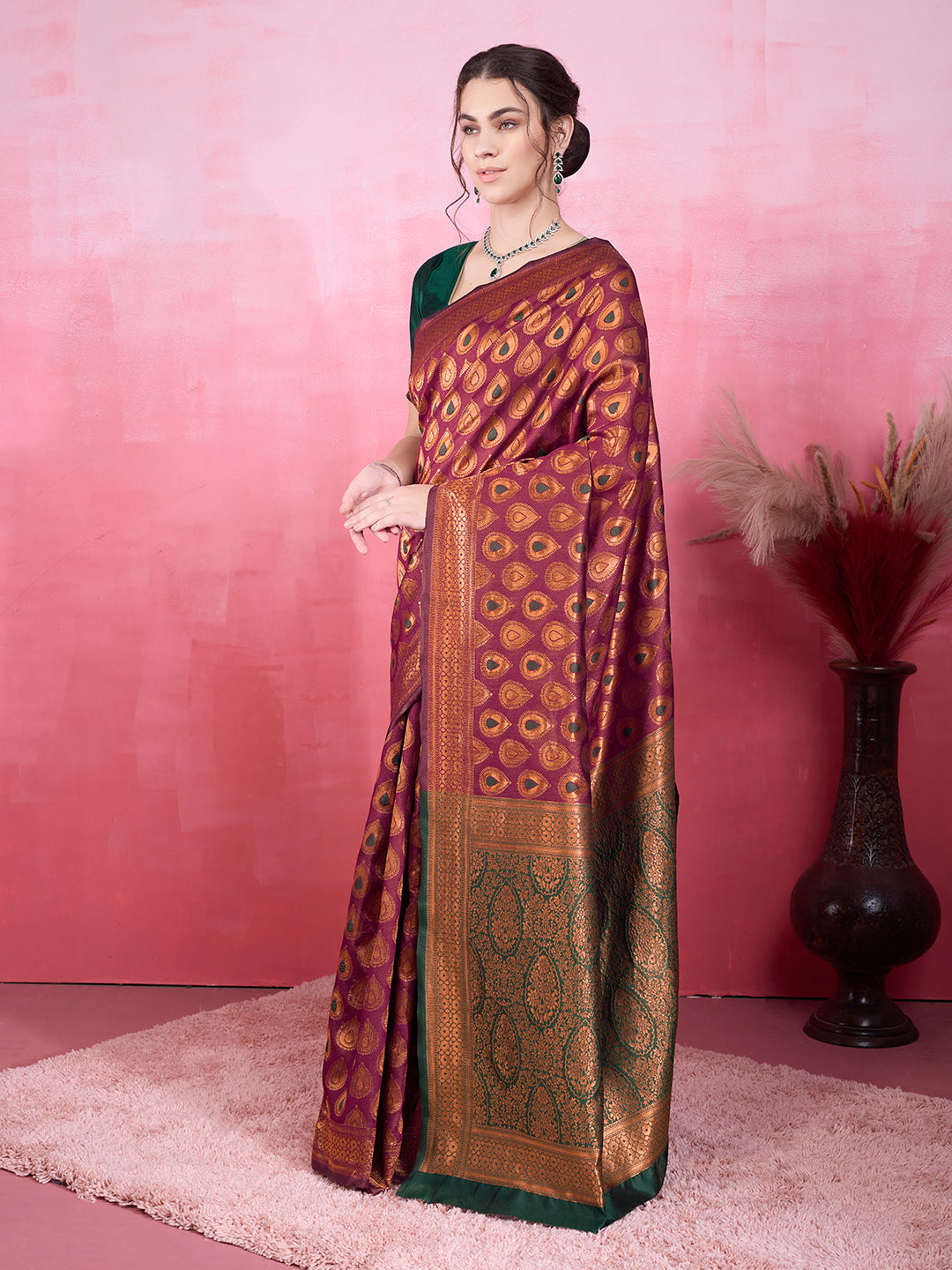 DrapeKatha Royal Wine – Woven Bollywood Pure Silk Saree