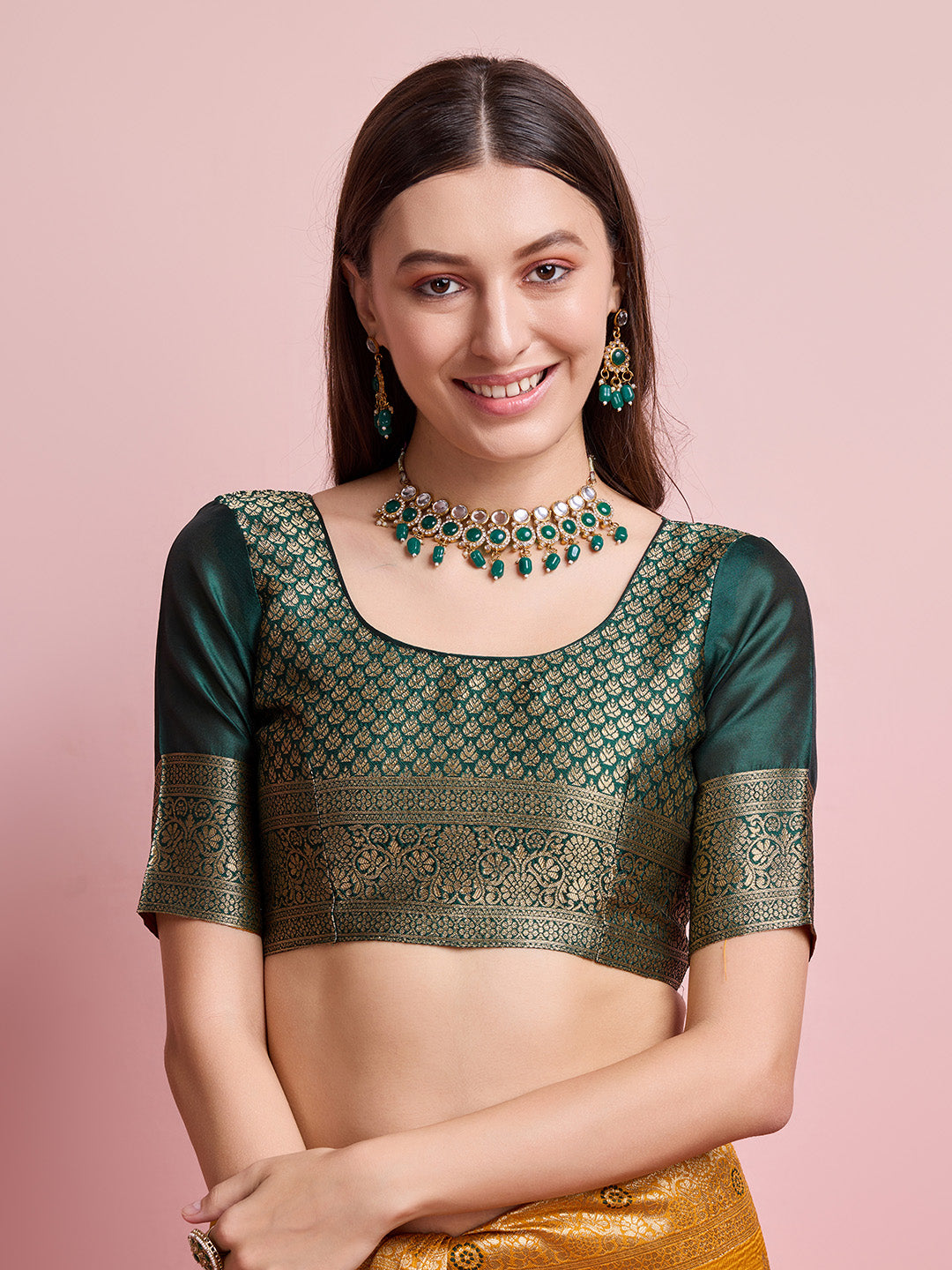 DrapeKatha Golden Harvest – Digital Print Banarasi Silk Blend Saree