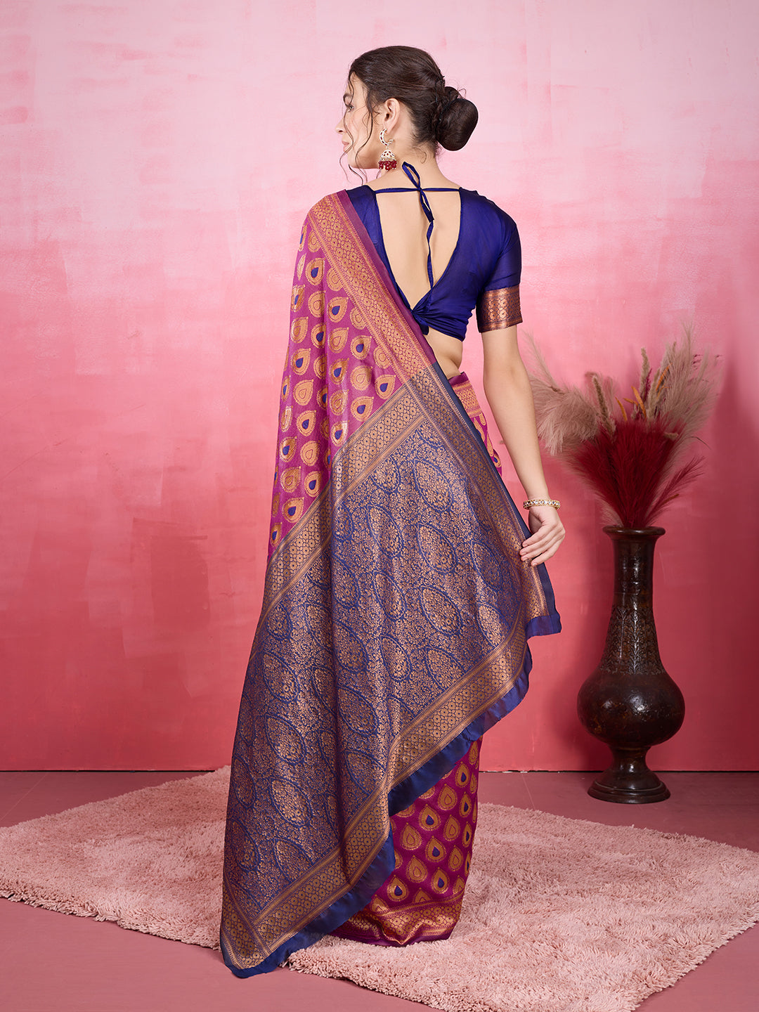 DrapeKatha Rosé Raga – Woven Bollywood Pure Silk Saree