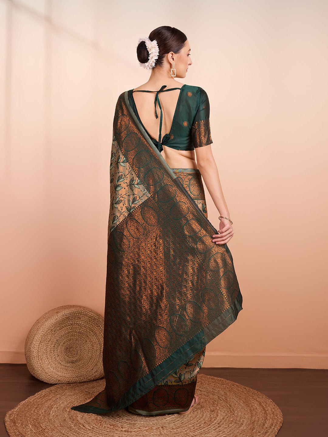 DrapeKatha Forest Dusk – Woven Banarasi Pure Silk Saree