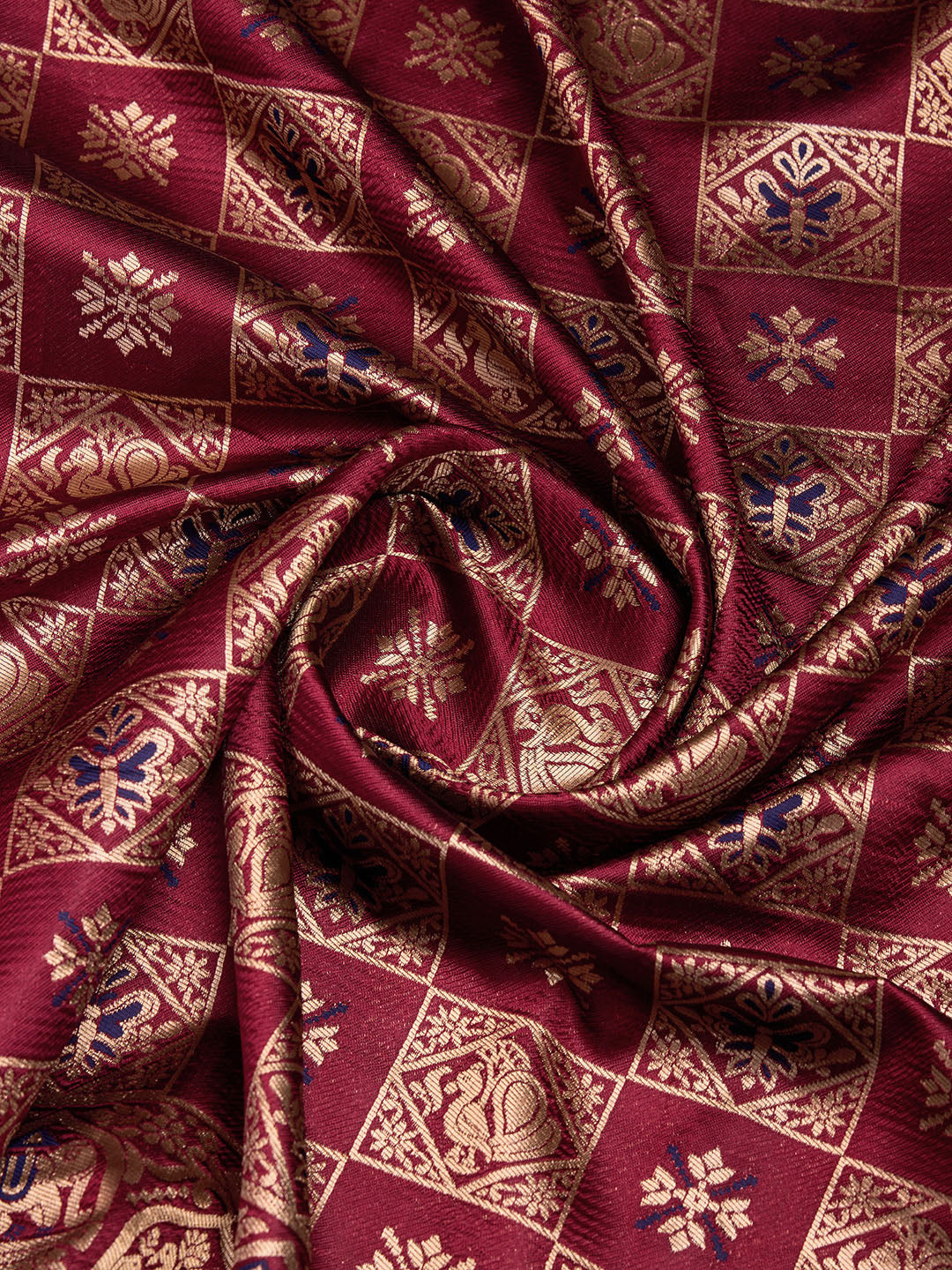 DrapeKatha Crimson Grace – Digital Print Banarasi Silk Blend Saree