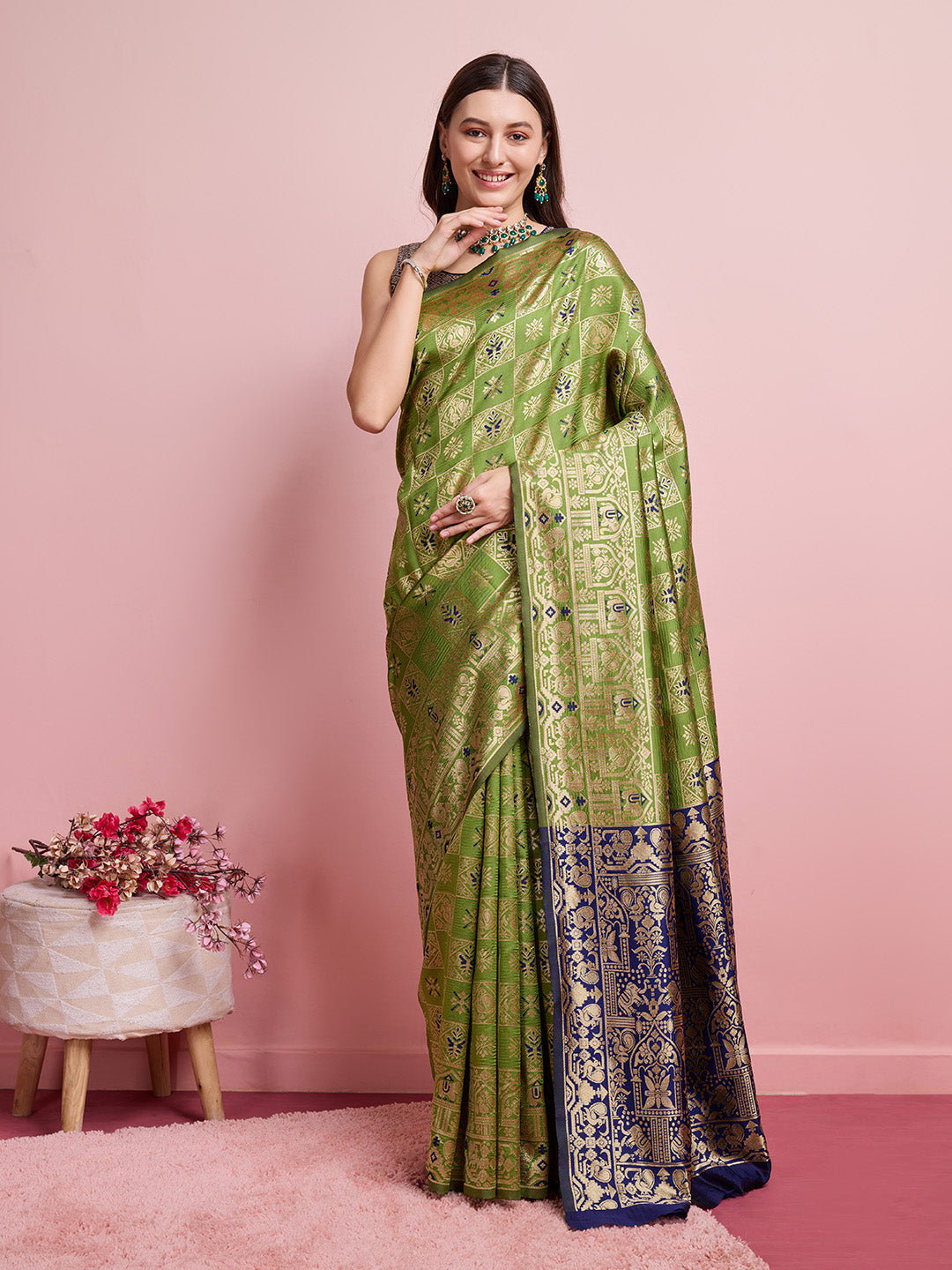 DrapeKatha Forest Fable – Digital Print Banarasi Silk Blend Saree