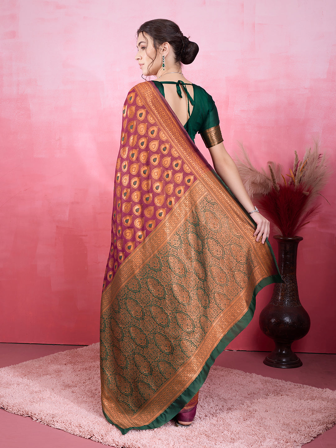 DrapeKatha Royal Wine – Woven Bollywood Pure Silk Saree