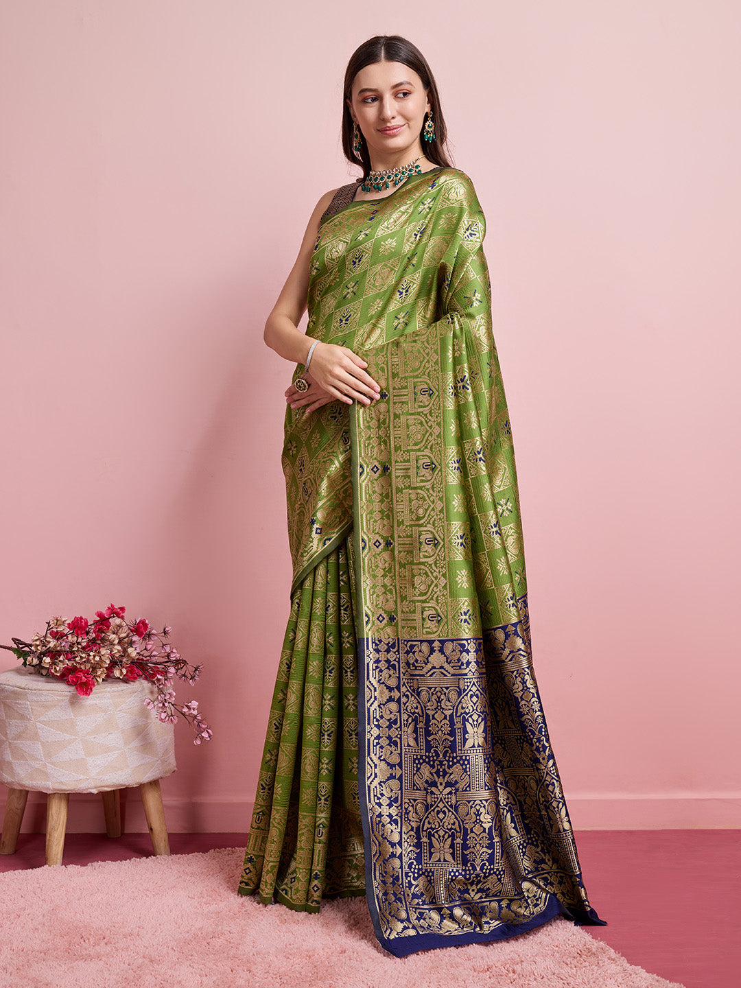DrapeKatha Forest Fable – Digital Print Banarasi Silk Blend Saree