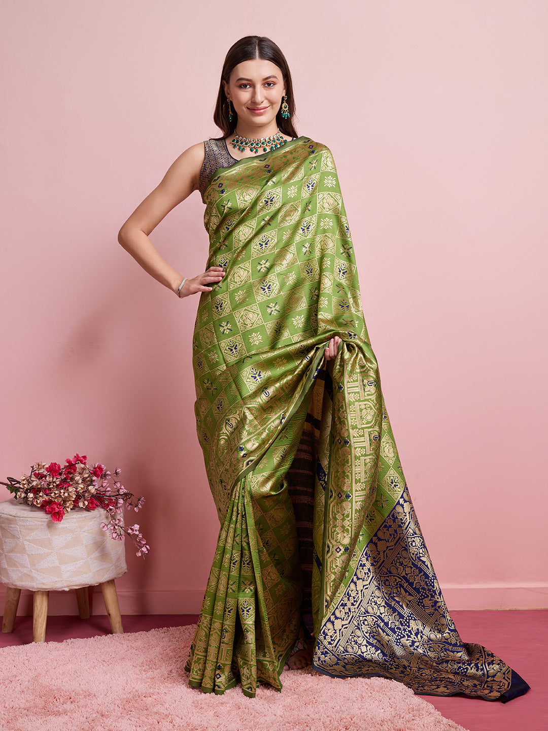 DrapeKatha Forest Fable – Digital Print Banarasi Silk Blend Saree