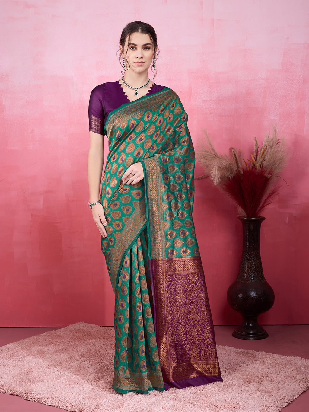 DrapeKatha Mehndi Mélange – Woven Bollywood Pure Silk Saree