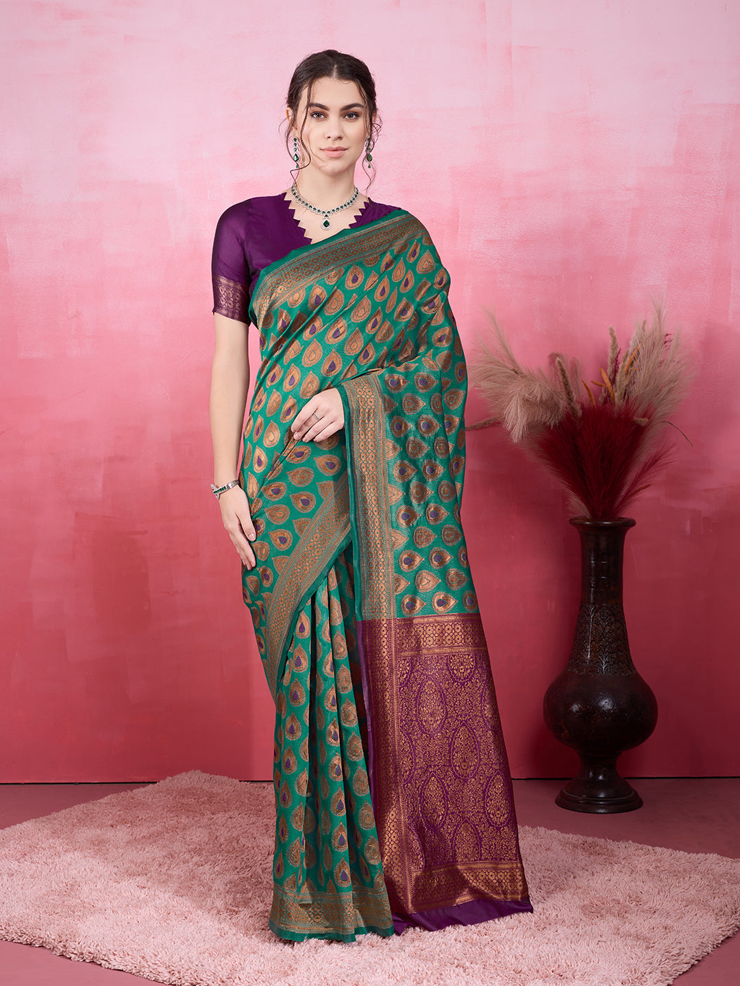 DrapeKatha Mehndi Mélange – Woven Bollywood Pure Silk Saree