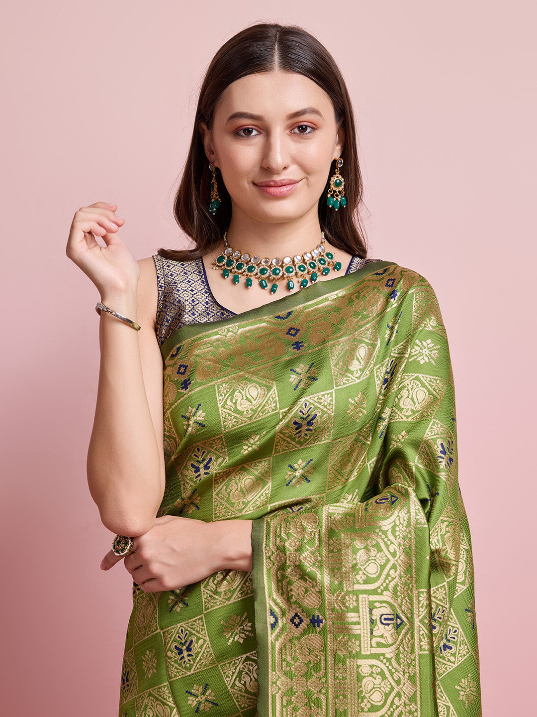 DrapeKatha Forest Fable – Digital Print Banarasi Silk Blend Saree