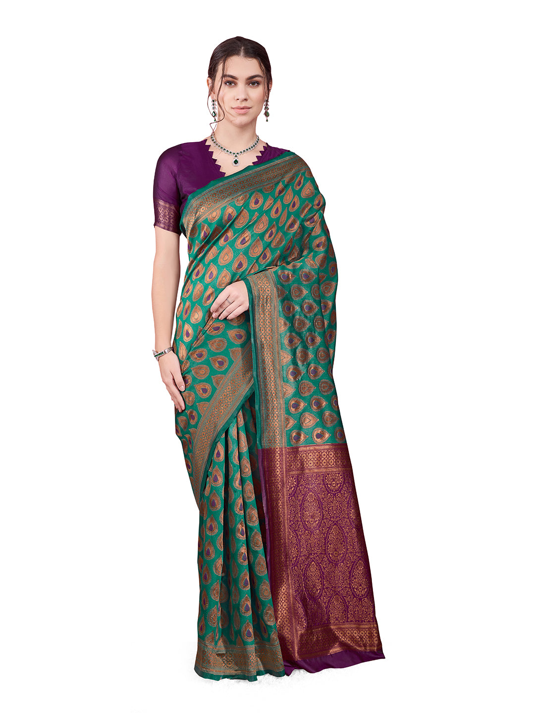 DrapeKatha Mehndi Mélange – Woven Bollywood Pure Silk Saree