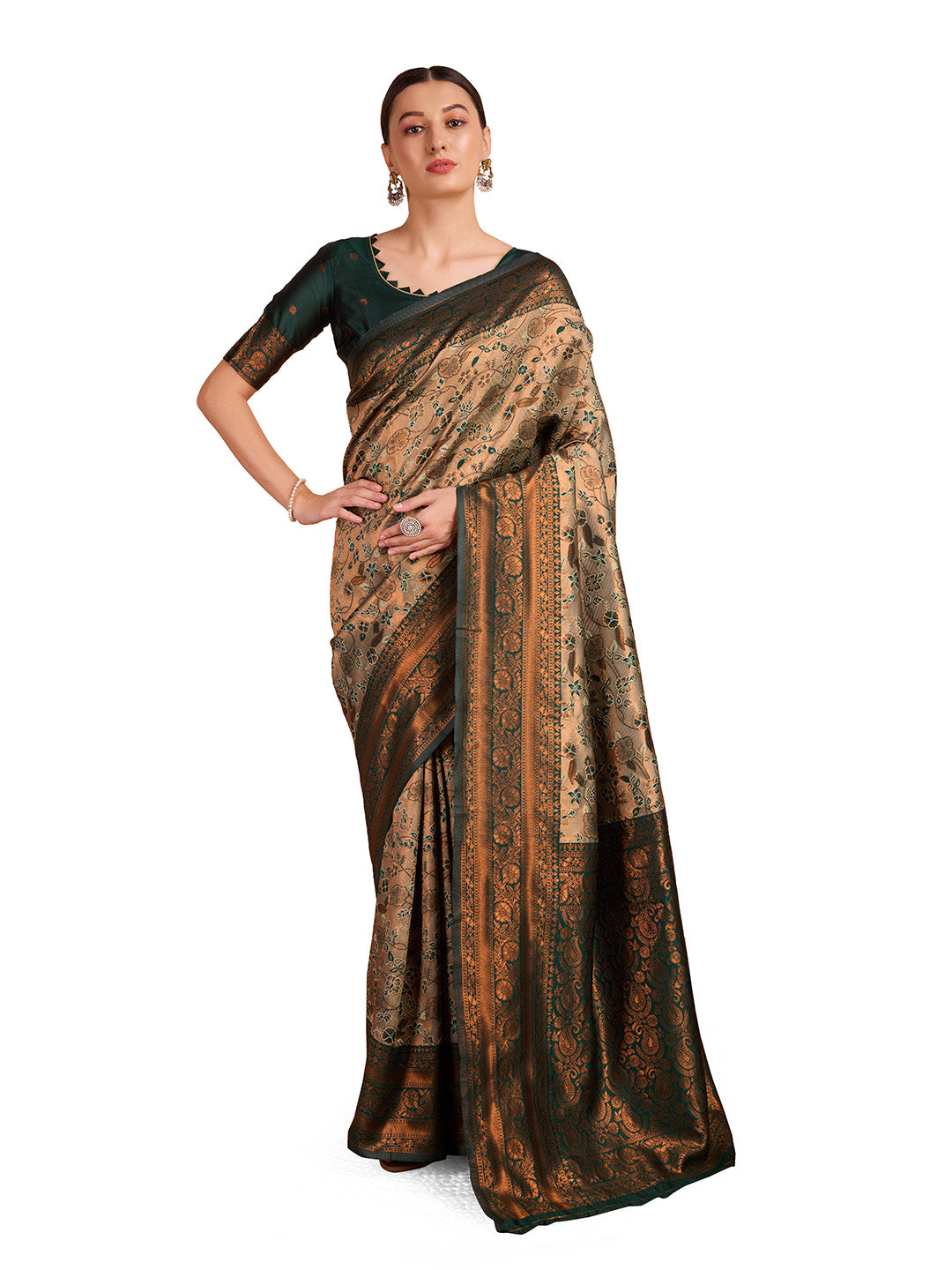 DrapeKatha Emerald Aura – Woven Banarasi Pure Silk Saree