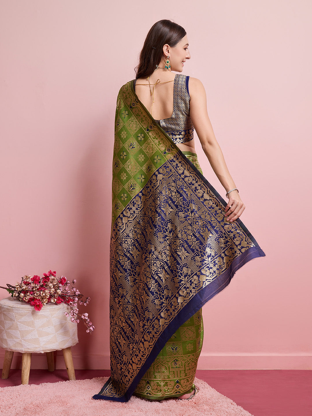 DrapeKatha Forest Fable – Digital Print Banarasi Silk Blend Saree