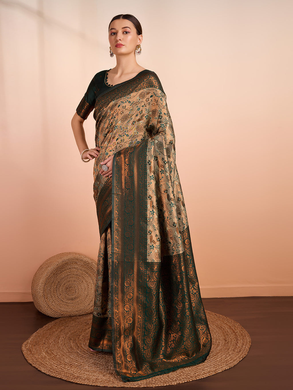 DrapeKatha Emerald Aura – Woven Banarasi Pure Silk Saree