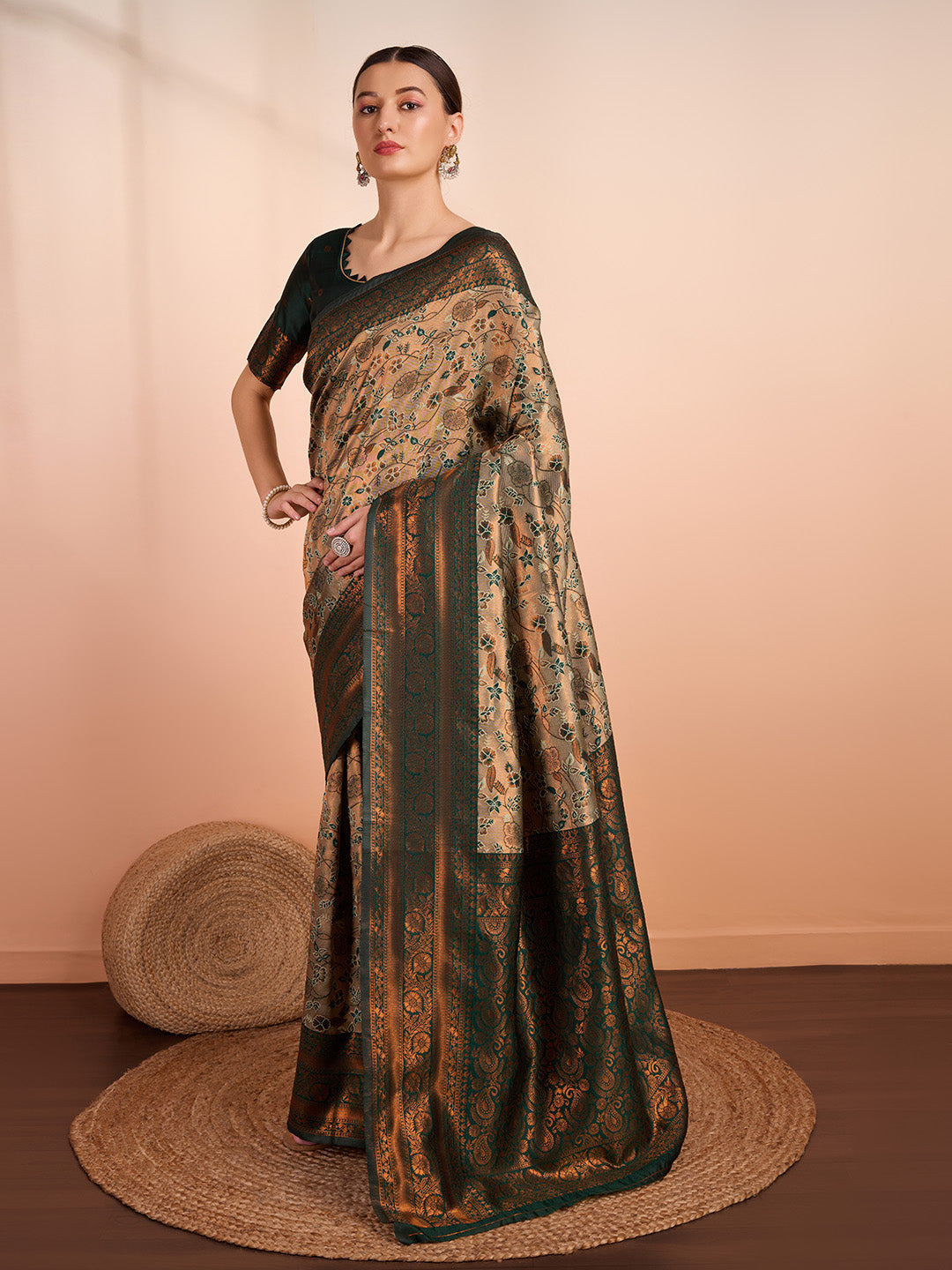 DrapeKatha Emerald Aura – Woven Banarasi Pure Silk Saree