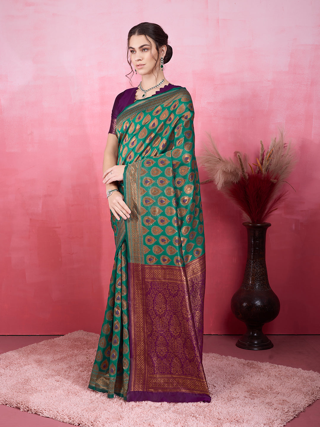 DrapeKatha Mehndi Mélange – Woven Bollywood Pure Silk Saree