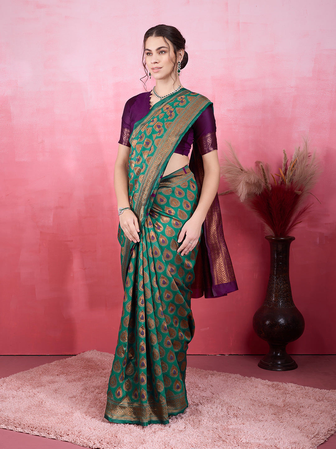 DrapeKatha Mehndi Mélange – Woven Bollywood Pure Silk Saree